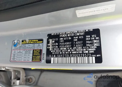 2016 Hyundai Santa Fe Sport 2.4L z USA, uszkodzony, nr VIN 5XYZTDLB3GG329573